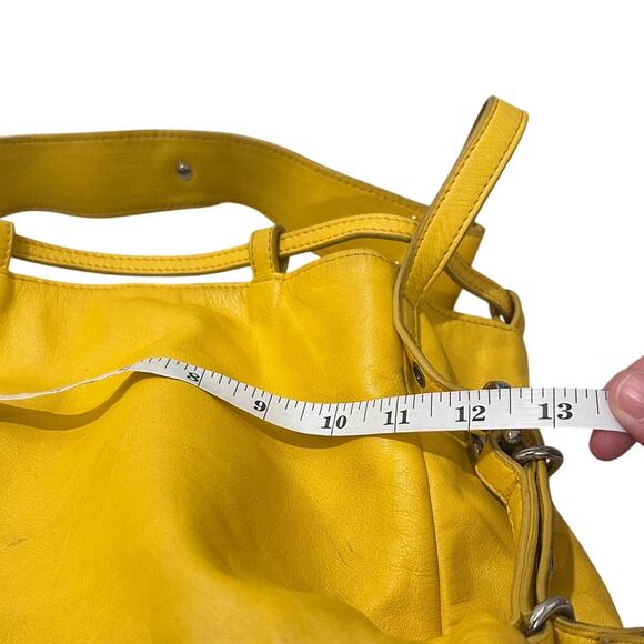 KH Design Pebbled Leather Saffron Yellow Slouchy Messenger Hobo Bag Indie Sleaze - Picture 4 of 13